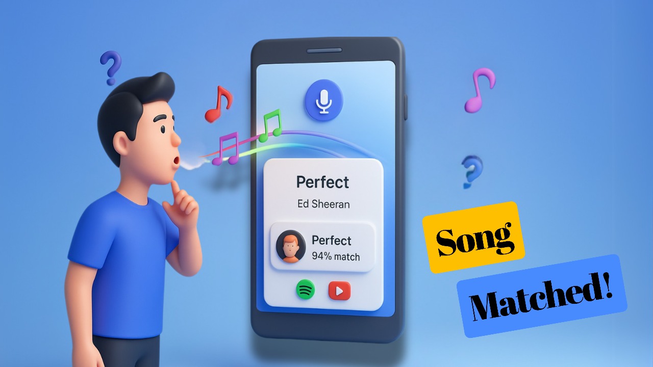 An Illustration a boy is identifying factors that affect google voice song search recognition.