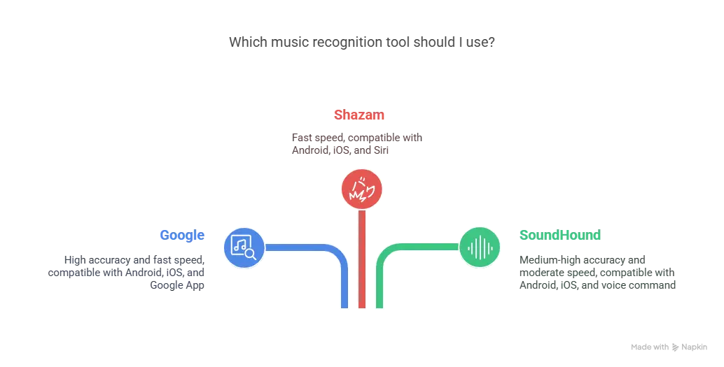 compare pic of Shazam, Google Hum and SoundHound apps